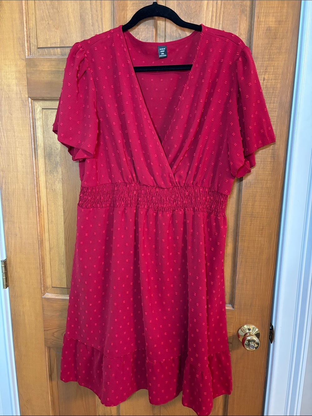 SHEIN curve 2xl red clip dot dress flutter sleeve elastic waist surplice top